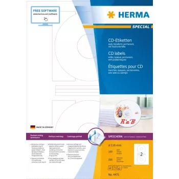 CD etikety HERMA A4 Ø 116 mm biely papier matný nepriehľadný 200 ks