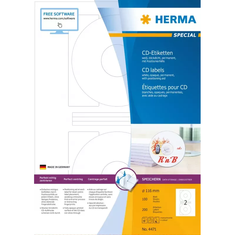 CD etikety HERMA A4 Ø 116 mm biely papier matný nepriehľadný 200 ks