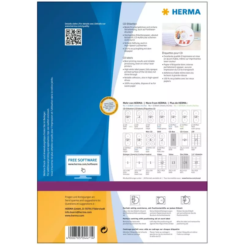 CD etikety HERMA A4 Ø 116 mm biely papier matný nepriehľadný 200 ks