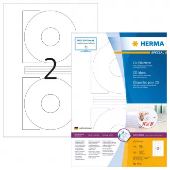 CD etikety HERMA A4 Ø 116 mm biely papier matný nepriehľadný 200 ks