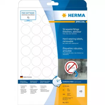 Samolepiace etikety HERMA 4571 odnímateľné biela 960 ks