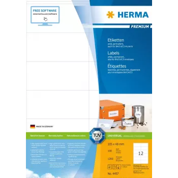 Etikety HERMA Premium A4 105x48 mm biela papier matný 1200 ks
