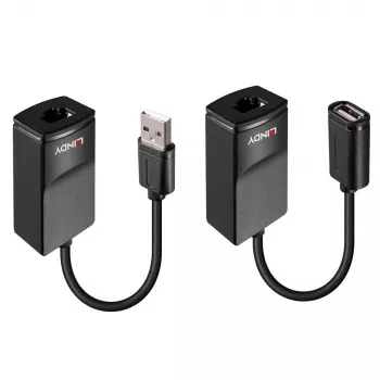 Lindy 60m USB 1.1 Cat.6 extender Basic, sieťový vysielač a prijímač, 60 m, 12 Mbit/s, Cat5e, Cat6, čierna, plast