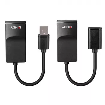 Lindy 60m USB 1.1 Cat.6 extender Basic, sieťový vysielač a prijímač, 60 m, 12 Mbit/s, Cat5e, Cat6, čierna, plast