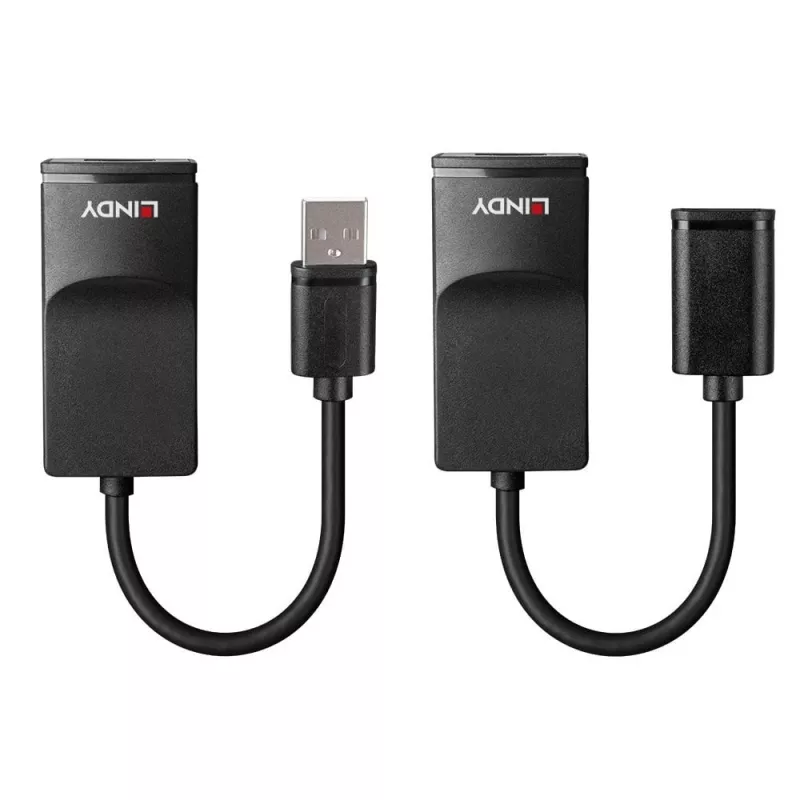 Lindy 60m USB 1.1 Cat.6 extender Basic, sieťový vysielač a prijímač, 60 m, 12 Mbit/s, Cat5e, Cat6, čierna, plast