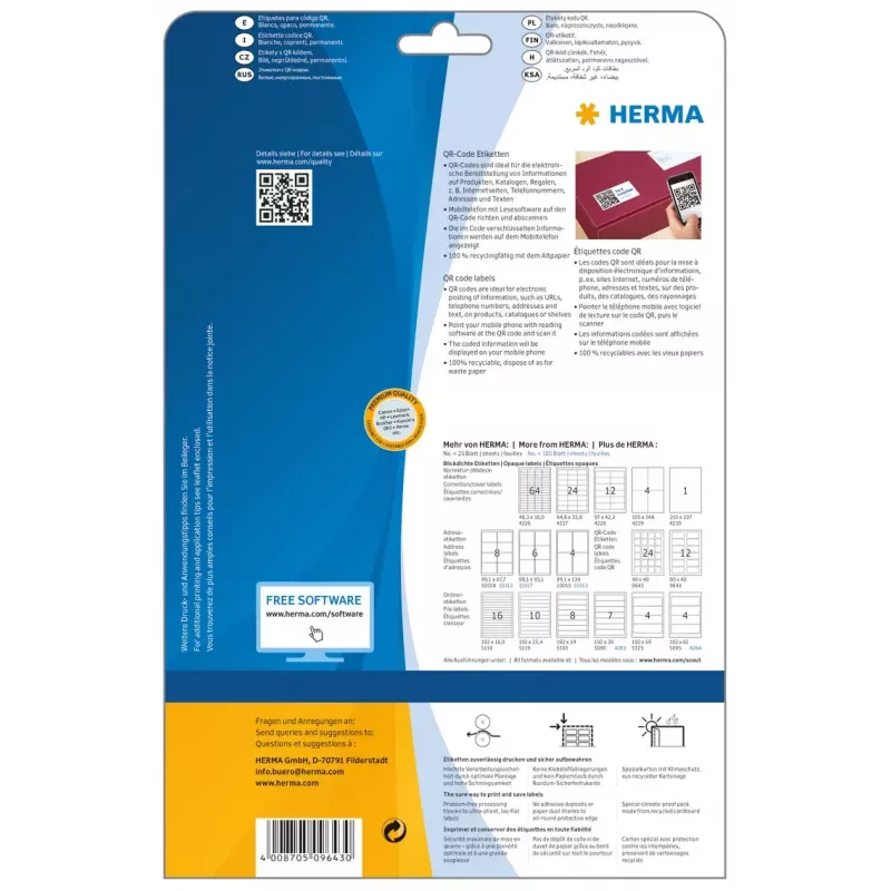 Samolepiaca tlačová etiketa HERMA QR-kód etikety 9643