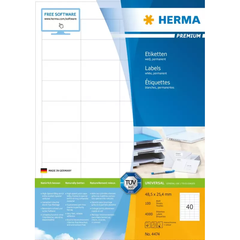 Samolepiace tlačové etikety HERMA Labels Premium A4 48,5x25,4 mm