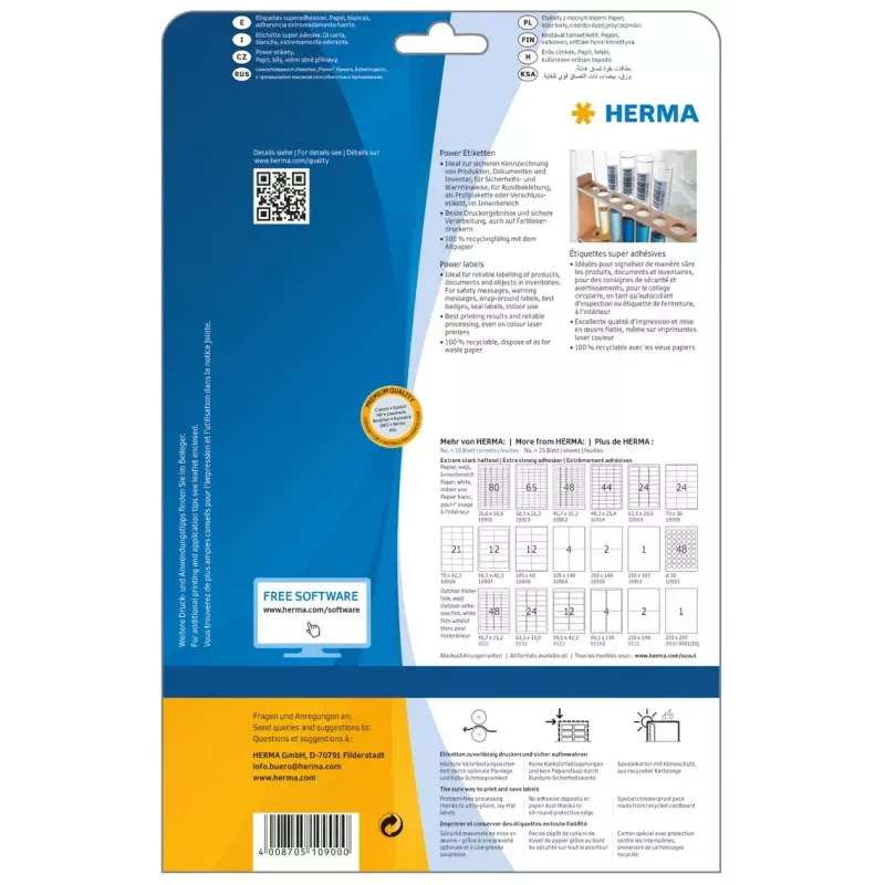 Samolepiace etikety pre tlačiareň HERMA Labels A4 25,4x10 mm biele extra silná priľnavosť papier matný 4725 ks