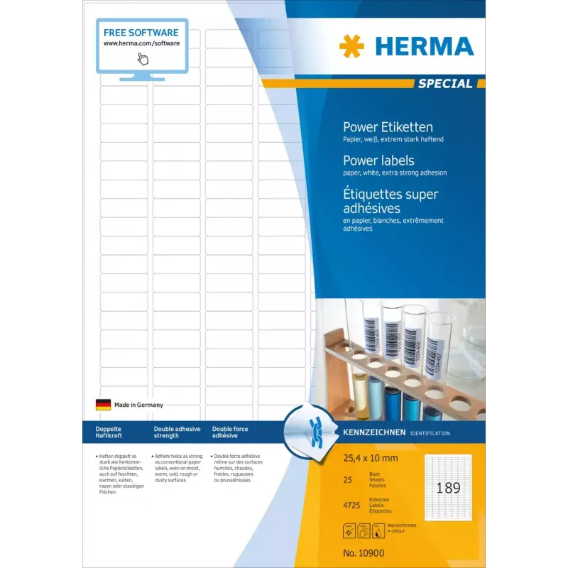 Samolepiace etikety pre tlačiareň HERMA Labels A4 25,4x10 mm biele extra silná priľnavosť papier matný 4725 ks