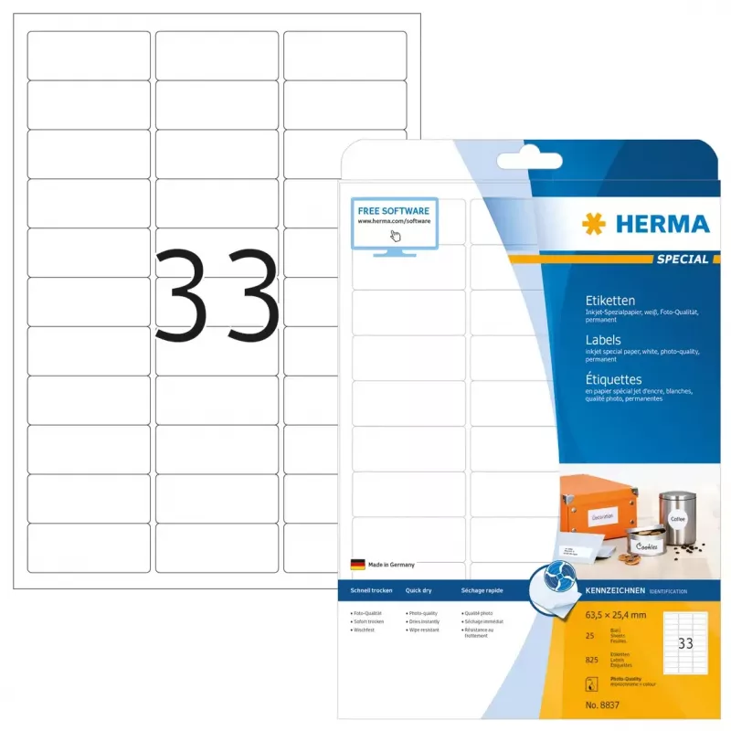 Inkjetové etikety HERMA A4 63,5x25,4 mm 825 ks
