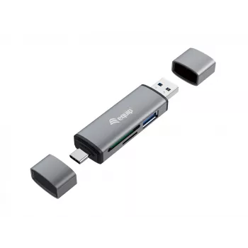 Equip čítačka kariet s USB 3.0 hubom, OTG, MicroSD (TransFlash), MicroSDHC, SD, SDHC, sivá, CE & RoHS, USB 3.2 Gen 1 (3.1 Gen 1) Type-A/Type-C, 202 mm, 12 mm