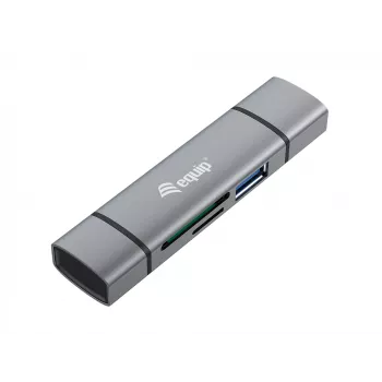 Equip čítačka kariet s USB 3.0 hubom, OTG, MicroSD (TransFlash), MicroSDHC, SD, SDHC, sivá, CE & RoHS, USB 3.2 Gen 1 (3.1 Gen 1) Type-A/Type-C, 202 mm, 12 mm