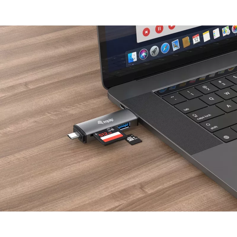 Equip čítačka kariet s USB 3.0 hubom, OTG, MicroSD (TransFlash), MicroSDHC, SD, SDHC, sivá, CE & RoHS, USB 3.2 Gen 1 (3.1 Gen 1) Type-A/Type-C, 202 mm, 12 mm