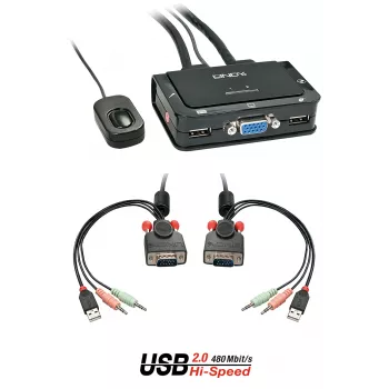Lindy 2 port VGA, USB 2.0 & Audio káblový KVM prepínač