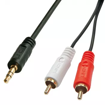 Lindy 5 m Premium Phono na 3,5 mm kábel, 2 x RCA, konektor samec, 3,5 mm, konektor samec, 5 m, čierna