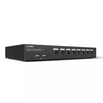 Lindy 8 portový DisplayPort 1.2, USB 2.0 a Audio KVM prepínač, 3840 x 2160 pixelov, 4K Ultra HD, racková montáž, 1U, čierny