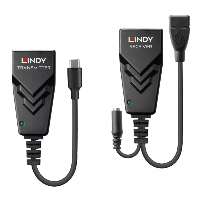 Lindy 100m USB 2.0 Type-C Cat.6 extender, sieťový vysielač a prijímač, 100 m, 480 Mbit/s, Cat5e, Cat6, CH317Q, CH9317, RTL8211E, čierny