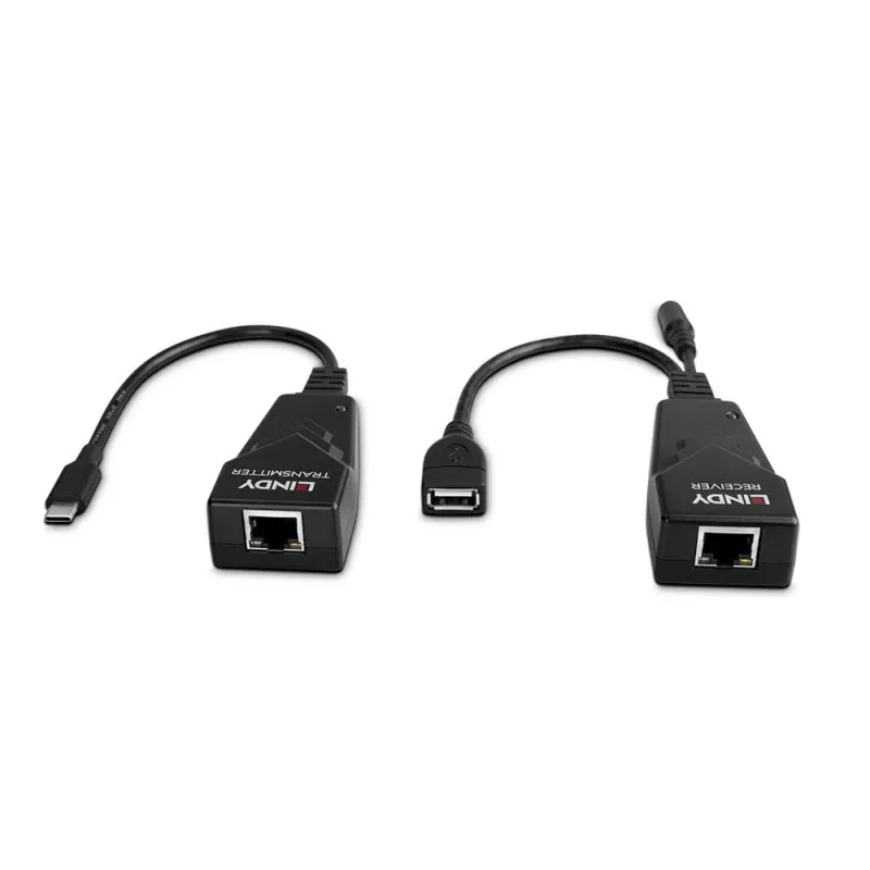 Lindy 100m USB 2.0 Type-C Cat.6 extender, sieťový vysielač a prijímač, 100 m, 480 Mbit/s, Cat5e, Cat6, CH317Q, CH9317, RTL8211E, čierny