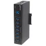 Manhattan USB-A 7-port hub priemyselný, 7x USB-A porty, 5 Gbps (USB 3.2 Gen1 aka USB 3.0), 20 kV ESD ochrana, A/C, možnosti napájania zbernicou a svorkovnicou, DIN lišta, nástenná montáž, kovové puzdro, skrutkovacia poistka