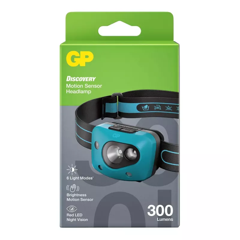čelová lampa GP Lighting Discovery Teal LED 300 lm IPX4