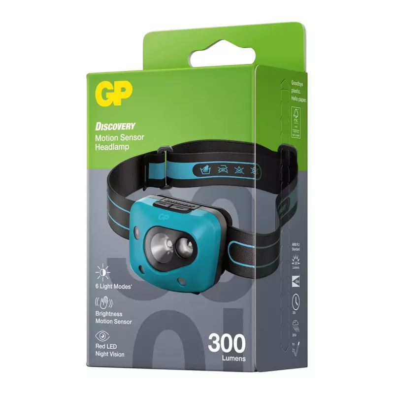čelová lampa GP Lighting Discovery Teal LED 300 lm IPX4