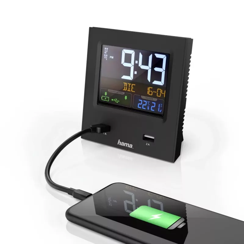 Hama dual-USB digitálny budík čierny