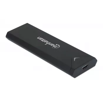 Manhattan M.2 NVMe SSD puzdro, USB-C konektor samica, 10 Gbit/s (USB 3.2 Gen2 alias USB 3.1), UASP kompatibilné, SuperSpeed+ USB, hliník, čierna, trojročná záruka