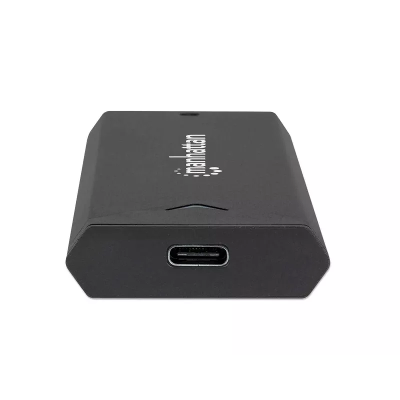 Manhattan M.2 NVMe SSD puzdro, USB-C konektor samica, 10 Gbit/s (USB 3.2 Gen2 alias USB 3.1), UASP kompatibilné, SuperSpeed+ USB, hliník, čierna, trojročná záruka