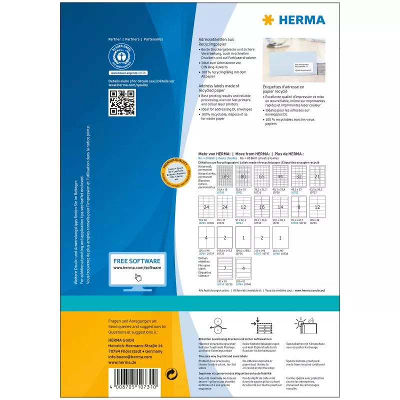 Samolepiace etikety do tlačiarne HERMA 10731 biele 9,91x3,81 cm