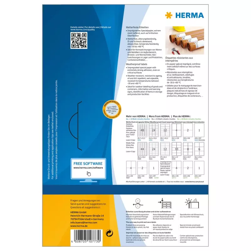 HERMA 10773 etikety odolné voči poveternostným vplyvom, 105 x 148 mm, A4, samolepiace, biele