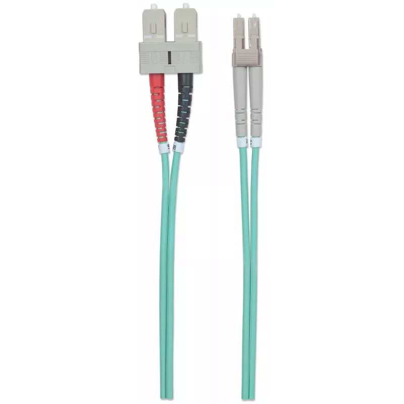 Intellinet optický patch kábel, OM3, LC/SC, 2m, aqua, duplex, multimode, 50/125 µm, LSZH, optické vlákno, doživotná záruka