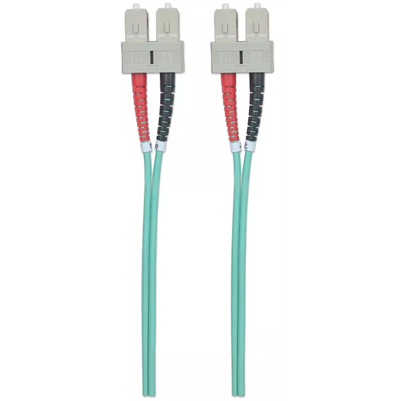 Intellinet optický patch kábel, OM3, SC/SC, 2 m, aqua, duplex, multimode, 50/125 µm, LSZH, sklenené vlákno, doživotná záruka