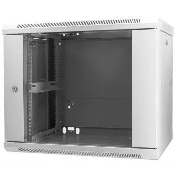 Intellinet 19-palcový sieťový rozvádzač – nástenná montáž (štandard), 9U, hĺbka 600 mm, sivý, zmontovaný, max. 60 kg, vhodný aj na umiestnenie na stôl alebo podlahu, využiteľná hĺbka 500 mm, kovové a sklenené dvere, zadná stena, odnímateľné bočnice, diely pre nástennú montáž (napr. skrutky/hmoždinky) nie sú súčasťou