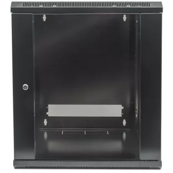 Intellinet 19-palcový sieťový rozvádzač – nástenná montáž (štandard), 9HE, hĺbka 600 mm, čierny, rozložený, max. 60 kg, vhodný aj na umiestnenie na stôl alebo podlahu, využiteľná hĺbka 410 mm, kovové a sklenené dvere, zadná stena, odnímateľné bočnice, diely pre nástennú montáž (napr. skrutky/hmoždinky) nie sú súčasťou dodávky