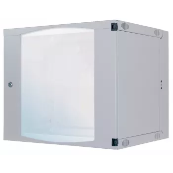 Intellinet 19-palcový sieťový rozvádzač – nástenná montáž (dvojdielny vyklápací rám), 12HE, hĺbka 450 mm, sivý, Flatpack, max. 30 kg, vyklápa sa pre prístup k zadnej časti pri nástennej montáži, využiteľná hĺbka 235 mm, rack, diely pre nástennú montáž nie sú súčasťou