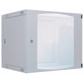 Intellinet 19-palcový sieťový rozvádzač – nástenná montáž (dvojdielny vyklápací rám), 12HE, hĺbka 450 mm, sivý, Flatpack, max. 30 kg, vyklápa sa pre prístup k zadnej časti pri nástennej montáži, využiteľná hĺbka 235 mm, rack, diely pre nástennú montáž nie sú súčasťou