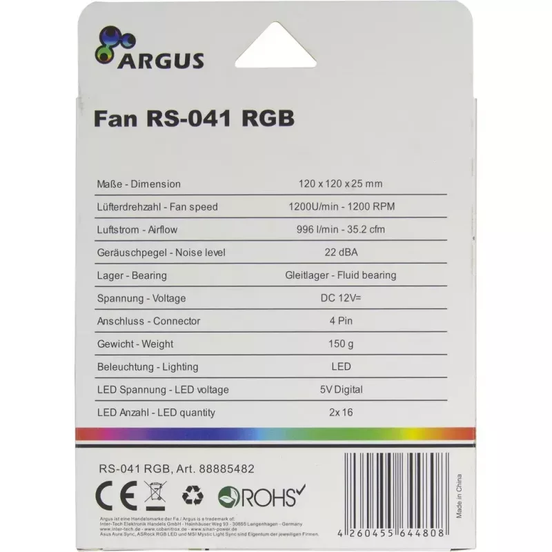 Ventilátor Inter-Tech RS-041 RGB 12 cm čierny