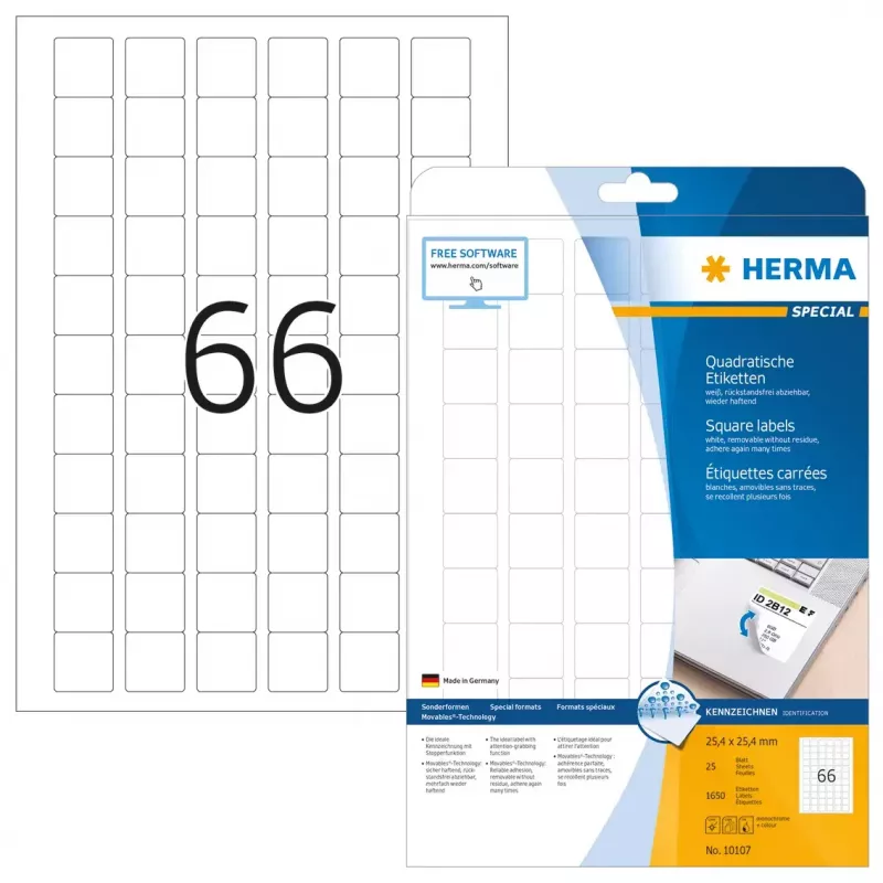 Samolepiace etikety HERMA Removable A4 25,4x25,4 mm 1650 ks