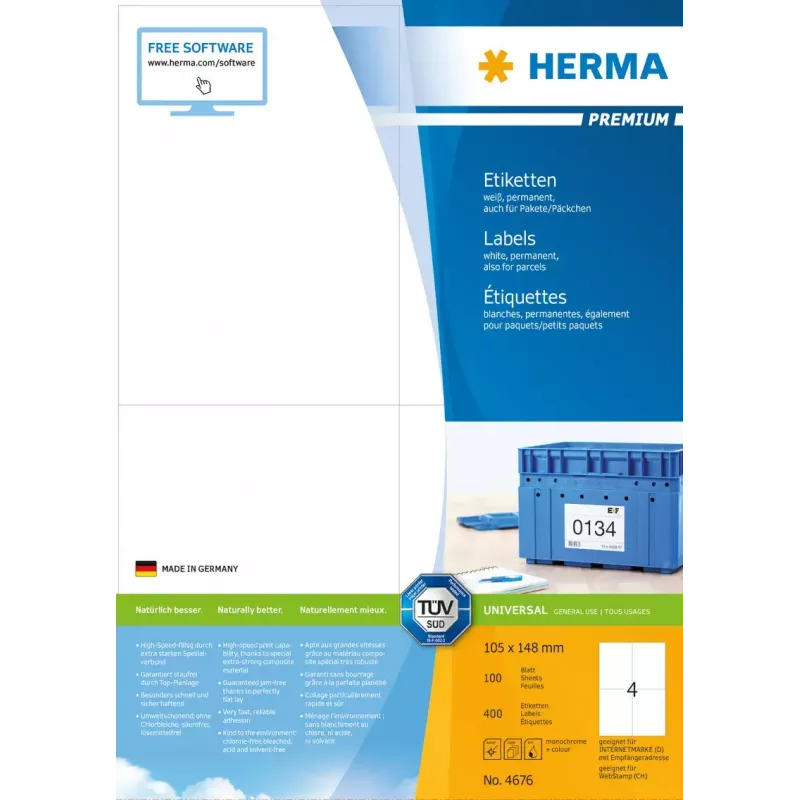 Etikety HERMA Premium A4 105x148 mm biele papier matné 400 ks