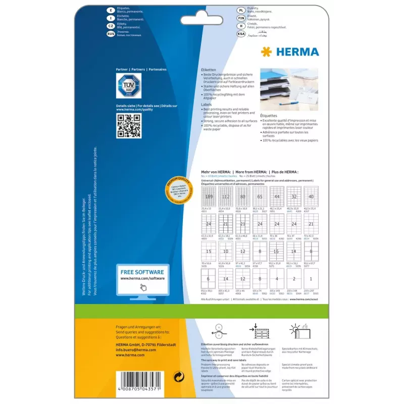 Samolepiace tlačové etikety HERMA Labels Premium A4 48,5x25,4 mm