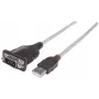 Manhattan USB-A na sériový prevodníkový kábel, 1,8 m, konektor samec na konektor samec, sériový/RS232/COM/DB9, čip Prolific PL-2303RA-C, čierny/strieborný kábel, trojročná záruka