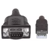 Manhattan USB-A na sériový prevodníkový kábel, 1,8 m, konektor samec na konektor samec, sériový/RS232/COM/DB9, čip Prolific PL-2303RA-C, čierny/strieborný kábel, trojročná záruka