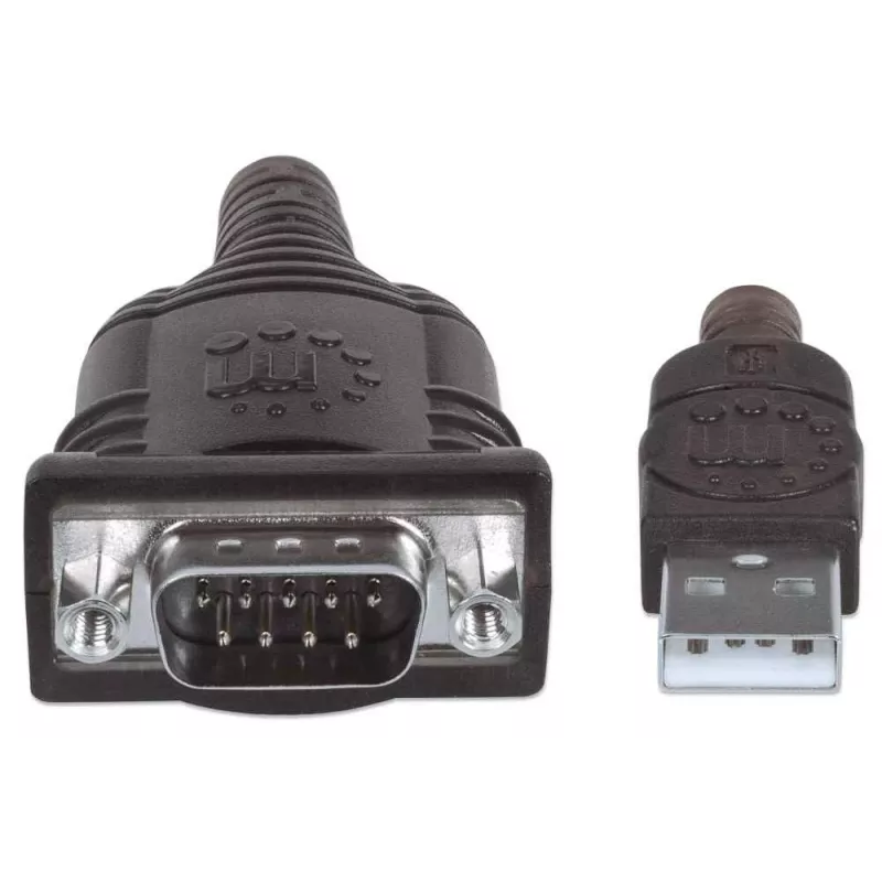 Manhattan USB-A na sériový prevodníkový kábel, 1,8 m, konektor samec na konektor samec, sériový/RS232/COM/DB9, čip Prolific PL-2303RA-C, čierny/strieborný kábel, trojročná záruka