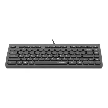 Manhattan tenká káblová USB mini klávesnica, 12 multimediálnych/funkčných tlačidiel, integrovaný 1,5 m USB-A kábel, kompaktný low-profile formát, pre PC a notebook, čierna