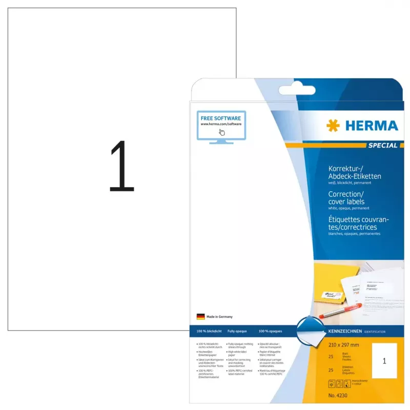 Samolepiace etikety HERMA A4 210x297 mm 25 ks