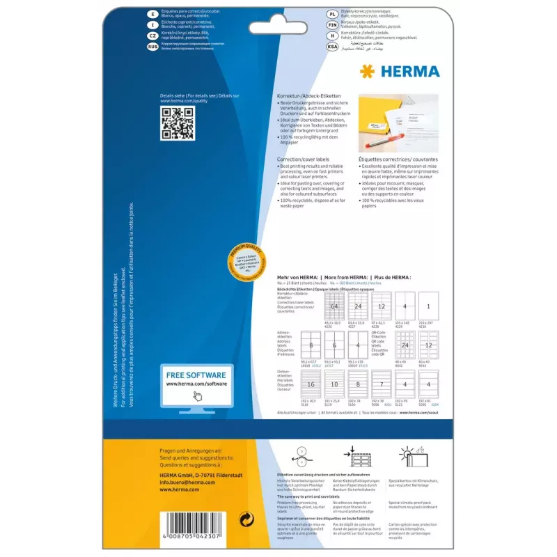 Samolepiace etikety HERMA A4 210x297 mm 25 ks