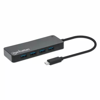 Manhattan USB-C dock/hub, konektory (x7): USB-A (x7), 5 Gbit/s (USB 3.2 Gen1, známy aj ako USB 3.0), externý napájací zdroj nie je potrebný, univerzálny pre všetky zariadenia, kábel 15 cm, SuperSpeed USB, čierna, trojročná záruka