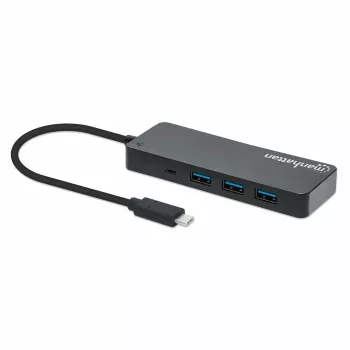 Manhattan USB-C dock/hub, konektory (x7): USB-A (x7), 5 Gbit/s (USB 3.2 Gen1, známy aj ako USB 3.0), externý napájací zdroj nie je potrebný, univerzálny pre všetky zariadenia, kábel 15 cm, SuperSpeed USB, čierna, trojročná záruka