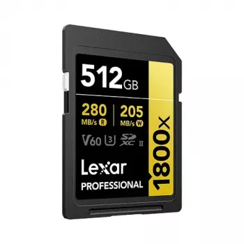Lexar Professional 1800x 512 GB UHS-II SDXC karta (GOLD séria), až 280 MB/s čítanie, 205 MB/s zápis, V60, U3, trieda 10, pre DSLR/bezzrkadlovky