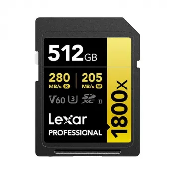 Lexar Professional 1800x 512 GB UHS-II SDXC karta (GOLD séria), až 280 MB/s čítanie, 205 MB/s zápis, V60, U3, trieda 10, pre DSLR/bezzrkadlovky